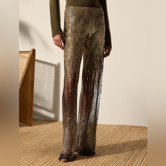 Ralph Lauren Collection Embellished Tulle Pants Metallic Sequin Sheer Gold 6 $5K - Picture 5 of 17